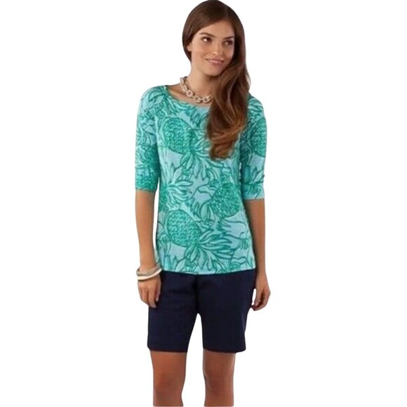 Lilly Pulitzer Top Shirt Tee M Green TOUCAN TANGO Boatneck 3/4 Sleeves - Picture 1 of 14